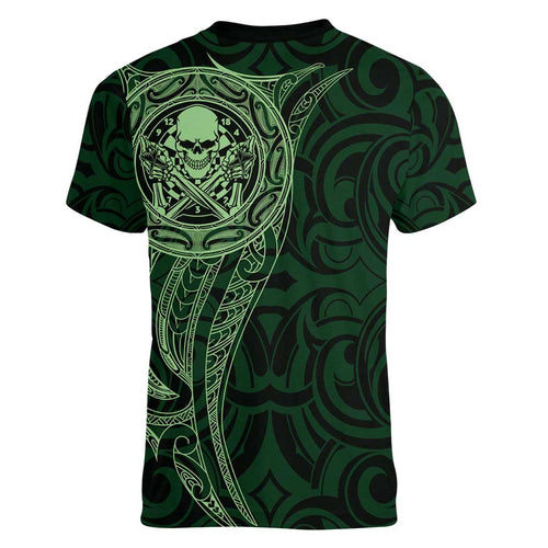 New Zealand Skull Darts Women V-Neck T-Shirt Aotearoa Maori Chest Tattoo Stylized Green - Aussie Hoodie