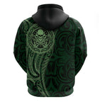 New Zealand Skull Darts Zip Hoodie Aotearoa Maori Chest Tattoo Stylized Green - Aussie Hoodie