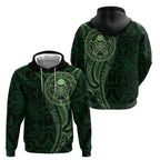 New Zealand Skull Darts Zip Hoodie Aotearoa Maori Chest Tattoo Stylized Green - Aussie Hoodie