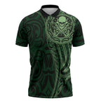 New Zealand Skull Darts Zipper Polo Shirt Aotearoa Maori Chest Tattoo Stylized Green - Aussie Hoodie