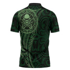 New Zealand Skull Darts Zipper Polo Shirt Aotearoa Maori Chest Tattoo Stylized Green - Aussie Hoodie