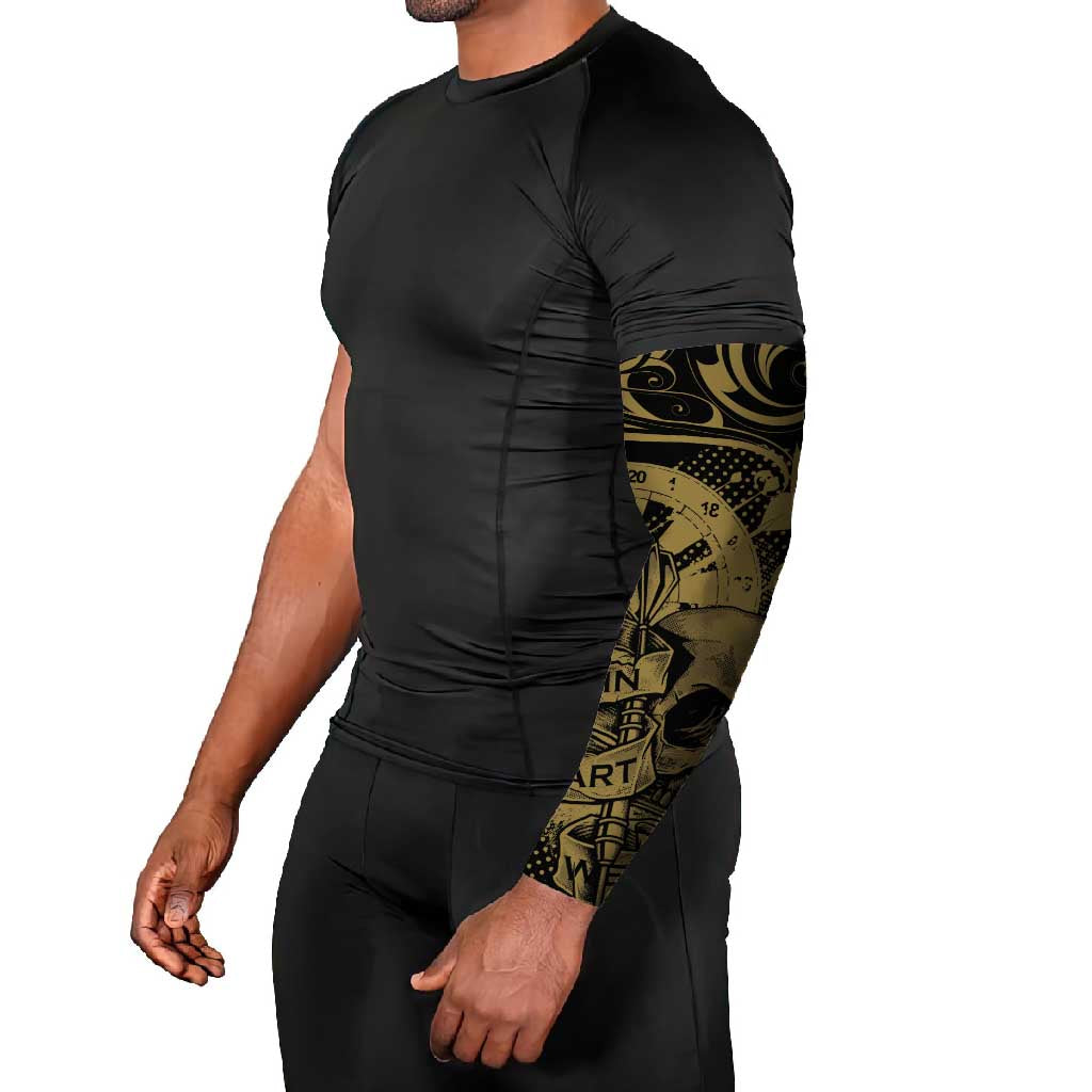 New Zealand Darts Arm Sleeves Skull In Dart We Trust Maori Pattern - Aussie Hoodie