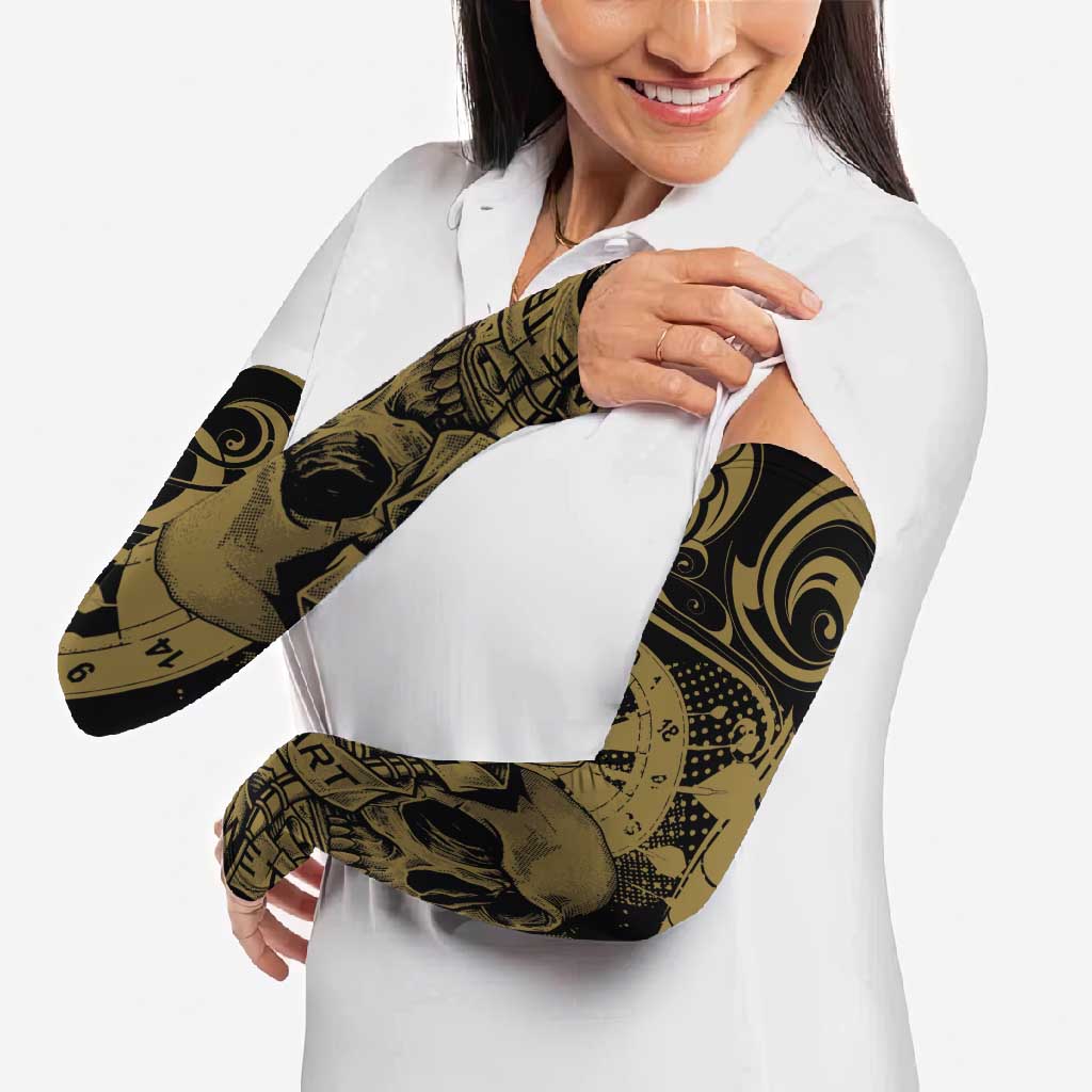 New Zealand Darts Arm Sleeves Skull In Dart We Trust Maori Pattern - Aussie Hoodie