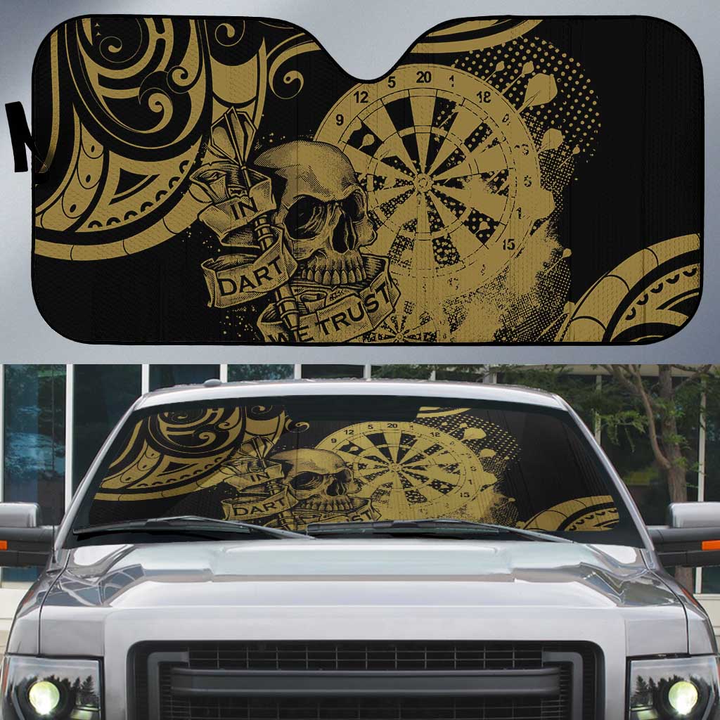 New Zealand Darts Auto Sun Shade Skull In Dart We Trust Maori Pattern - Aussie Hoodie