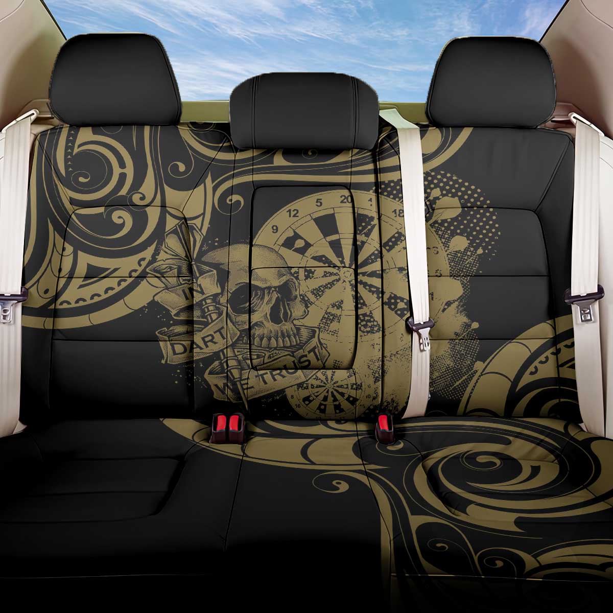 New Zealand Darts Back Car Seat Cover Skull In Dart We Trust Maori Pattern - Aussie Hoodie