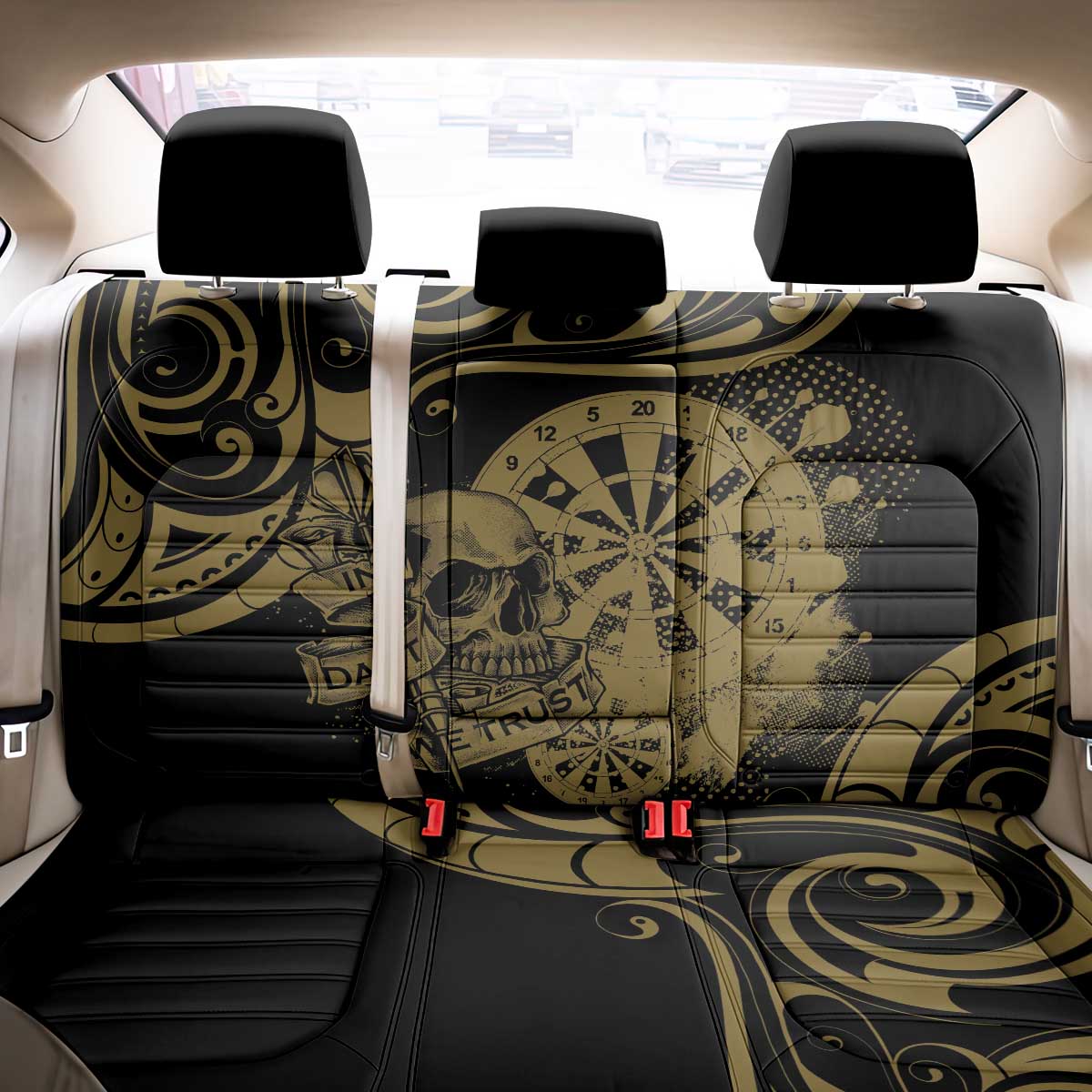 New Zealand Darts Back Car Seat Cover Skull In Dart We Trust Maori Pattern - Aussie Hoodie
