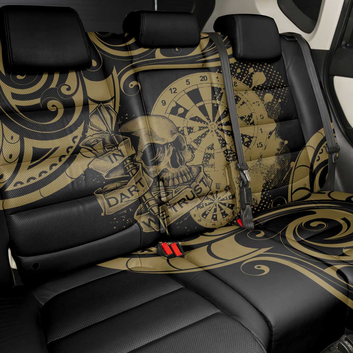 New Zealand Darts Back Car Seat Cover Skull In Dart We Trust Maori Pattern - Aussie Hoodie