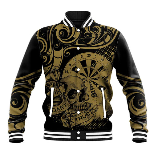 New Zealand Darts Baseball Jacket Skull In Dart We Trust Maori Pattern - Aussie Hoodie