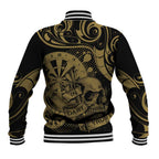 New Zealand Darts Baseball Jacket Skull In Dart We Trust Maori Pattern - Aussie Hoodie