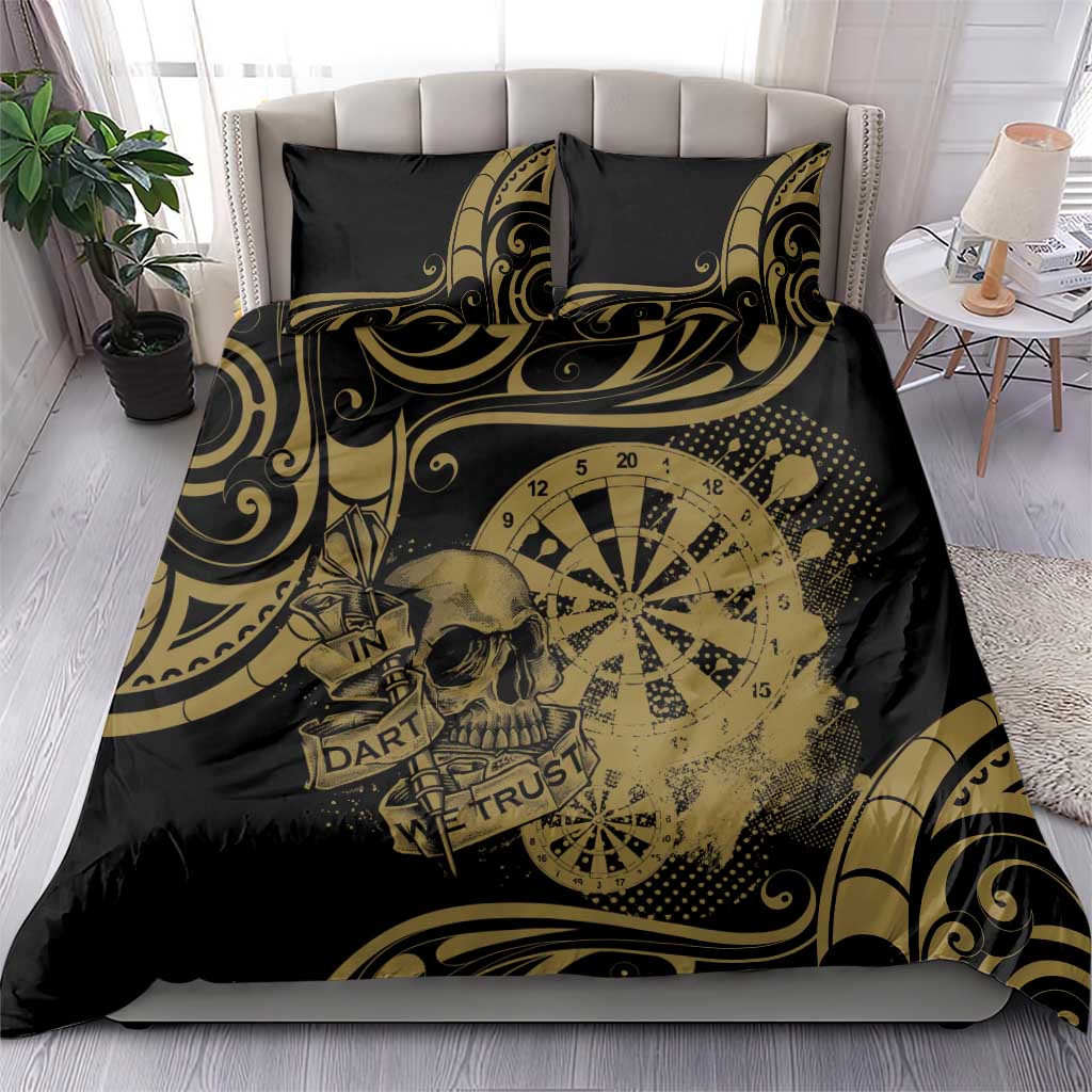 New Zealand Darts Bedding Set Skull In Dart We Trust Maori Pattern - Aussie Hoodie