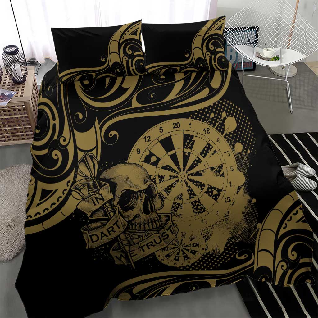 New Zealand Darts Bedding Set Skull In Dart We Trust Maori Pattern - Aussie Hoodie