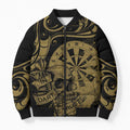 New Zealand Darts Bomber Puffer Jacket Skull In Dart We Trust Maori Pattern - Aussie Hoodie