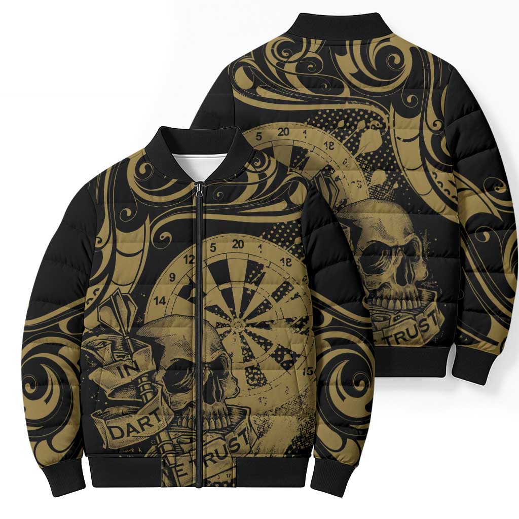 New Zealand Darts Bomber Puffer Jacket Skull In Dart We Trust Maori Pattern - Aussie Hoodie