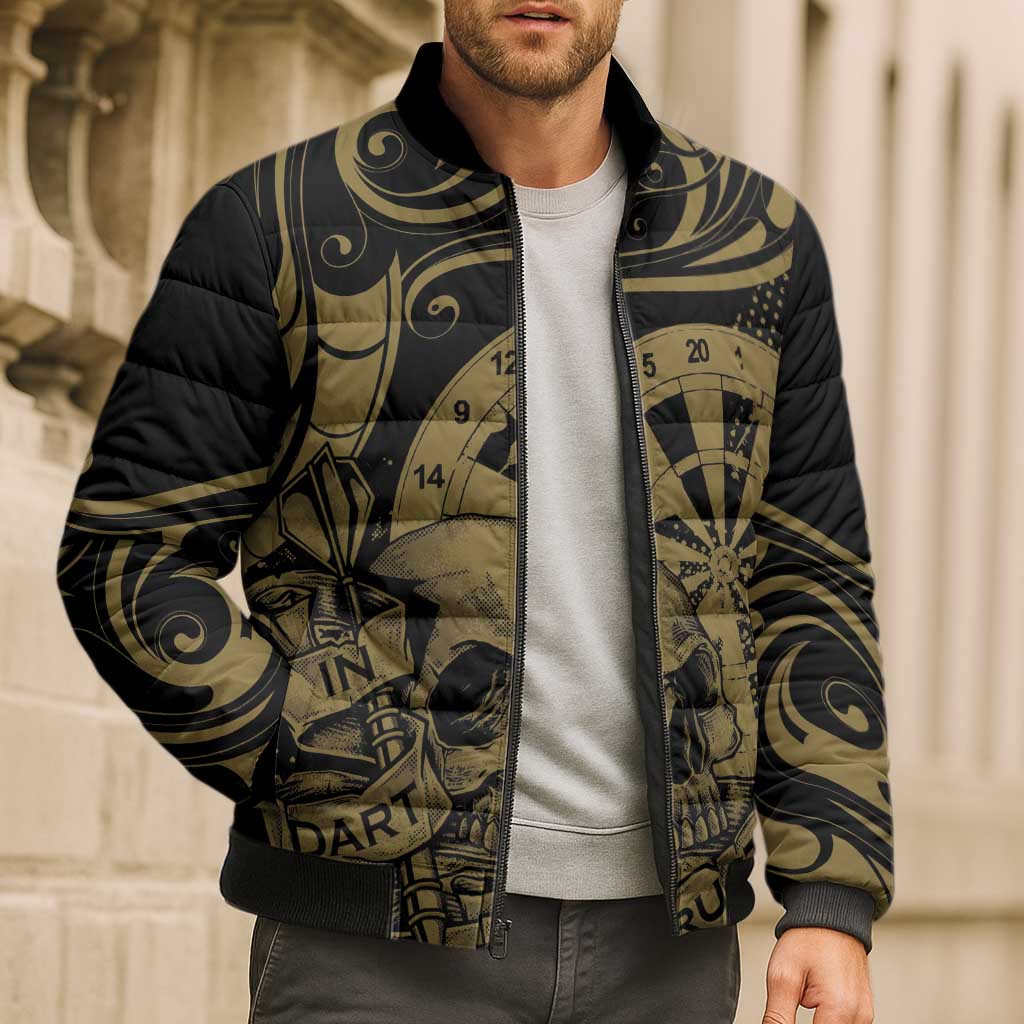 New Zealand Darts Bomber Puffer Jacket Skull In Dart We Trust Maori Pattern - Aussie Hoodie