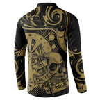 New Zealand Darts Button Sweatshirt Skull In Dart We Trust Maori Pattern - Aussie Hoodie