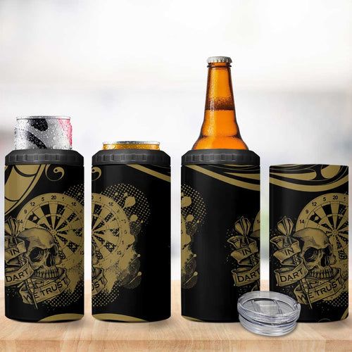New Zealand Darts 4 in 1 Can Cooler Tumbler Skull In Dart We Trust Maori Pattern - Aussie Hoodie