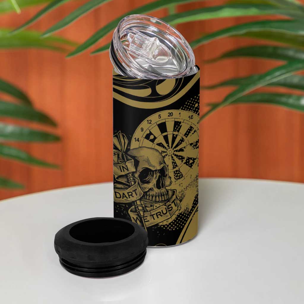 New Zealand Darts 4 in 1 Can Cooler Tumbler Skull In Dart We Trust Maori Pattern - Aussie Hoodie