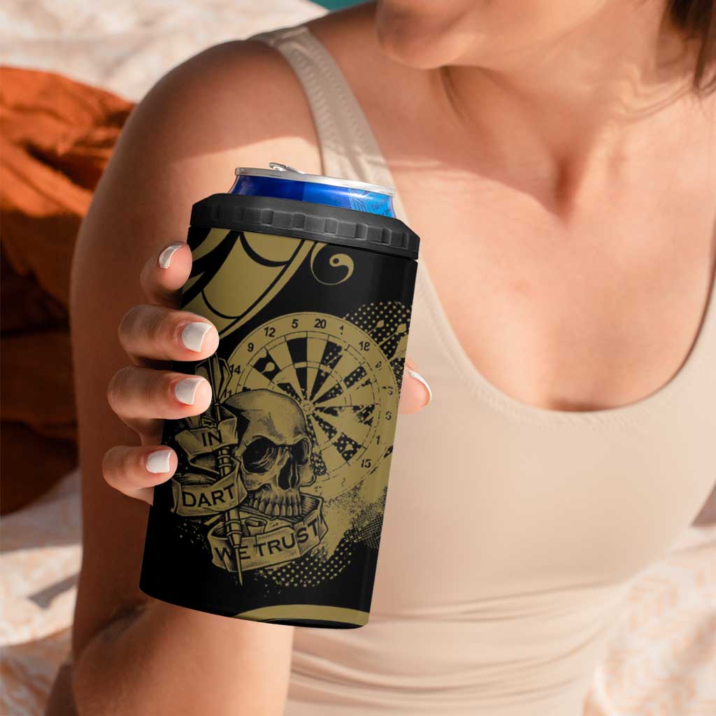 New Zealand Darts 4 in 1 Can Cooler Tumbler Skull In Dart We Trust Maori Pattern - Aussie Hoodie
