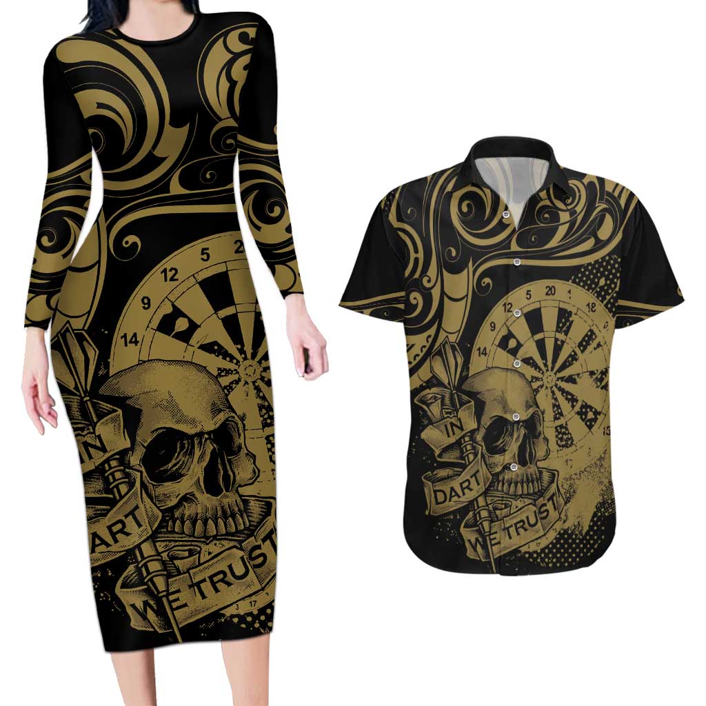 New Zealand Darts Couples Matching Long Sleeve Bodycon Dress and Hawaiian Shirt Skull In Dart We Trust Maori Pattern - Aussie Hoodie