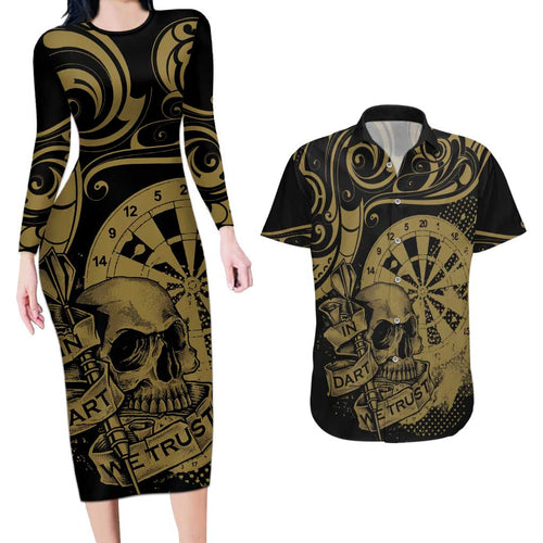 New Zealand Darts Couples Matching Long Sleeve Bodycon Dress and Hawaiian Shirt Skull In Dart We Trust Maori Pattern - Aussie Hoodie