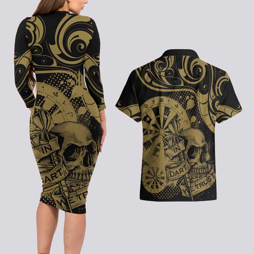 New Zealand Darts Couples Matching Long Sleeve Bodycon Dress and Hawaiian Shirt Skull In Dart We Trust Maori Pattern - Aussie Hoodie