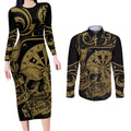 New Zealand Darts Couples Matching Long Sleeve Bodycon Dress and Long Sleeve Button Shirt Skull In Dart We Trust Maori Pattern - Aussie Hoodie