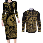 New Zealand Darts Couples Matching Long Sleeve Bodycon Dress and Long Sleeve Button Shirt Skull In Dart We Trust Maori Pattern - Aussie Hoodie