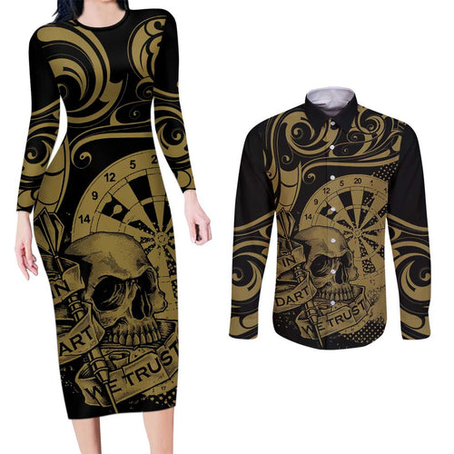 New Zealand Darts Couples Matching Long Sleeve Bodycon Dress and Long Sleeve Button Shirt Skull In Dart We Trust Maori Pattern - Aussie Hoodie