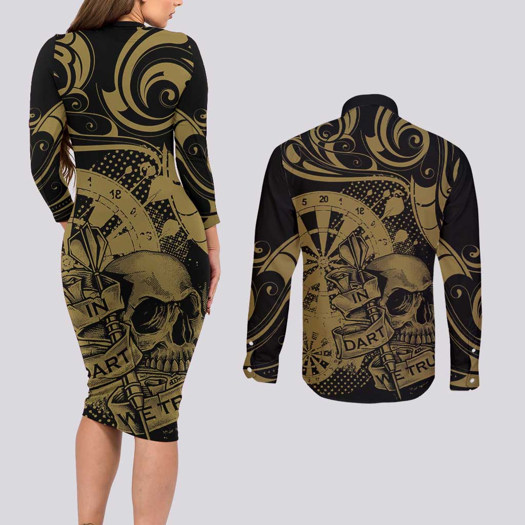 New Zealand Darts Couples Matching Long Sleeve Bodycon Dress and Long Sleeve Button Shirt Skull In Dart We Trust Maori Pattern - Aussie Hoodie
