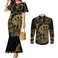 New Zealand Darts Couples Matching Mermaid Dress and Long Sleeve Button Shirt Skull In Dart We Trust Maori Pattern - Aussie Hoodie