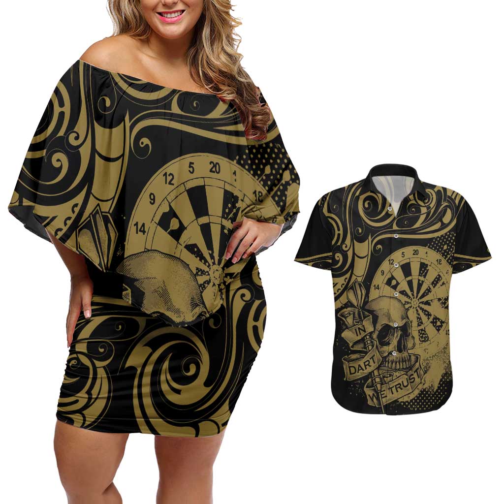 New Zealand Darts Couples Matching Off Shoulder Short Dress and Hawaiian Shirt Skull In Dart We Trust Maori Pattern - Aussie Hoodie