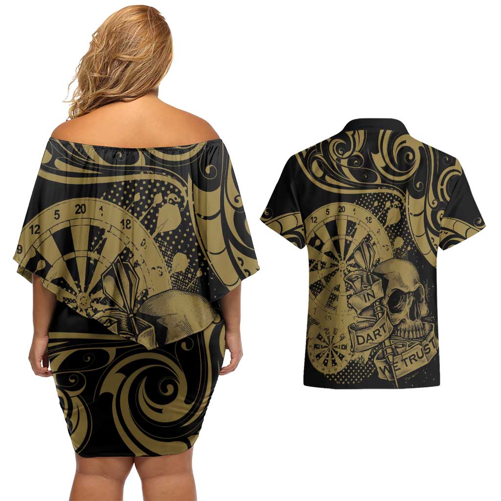 New Zealand Darts Couples Matching Off Shoulder Short Dress and Hawaiian Shirt Skull In Dart We Trust Maori Pattern - Aussie Hoodie