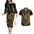 New Zealand Darts Couples Matching Off The Shoulder Long Sleeve Dress and Hawaiian Shirt Skull In Dart We Trust Maori Pattern - Aussie Hoodie