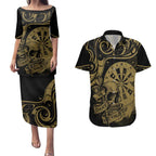 New Zealand Darts Couples Matching Puletasi and Hawaiian Shirt Skull In Dart We Trust Maori Pattern - Aussie Hoodie