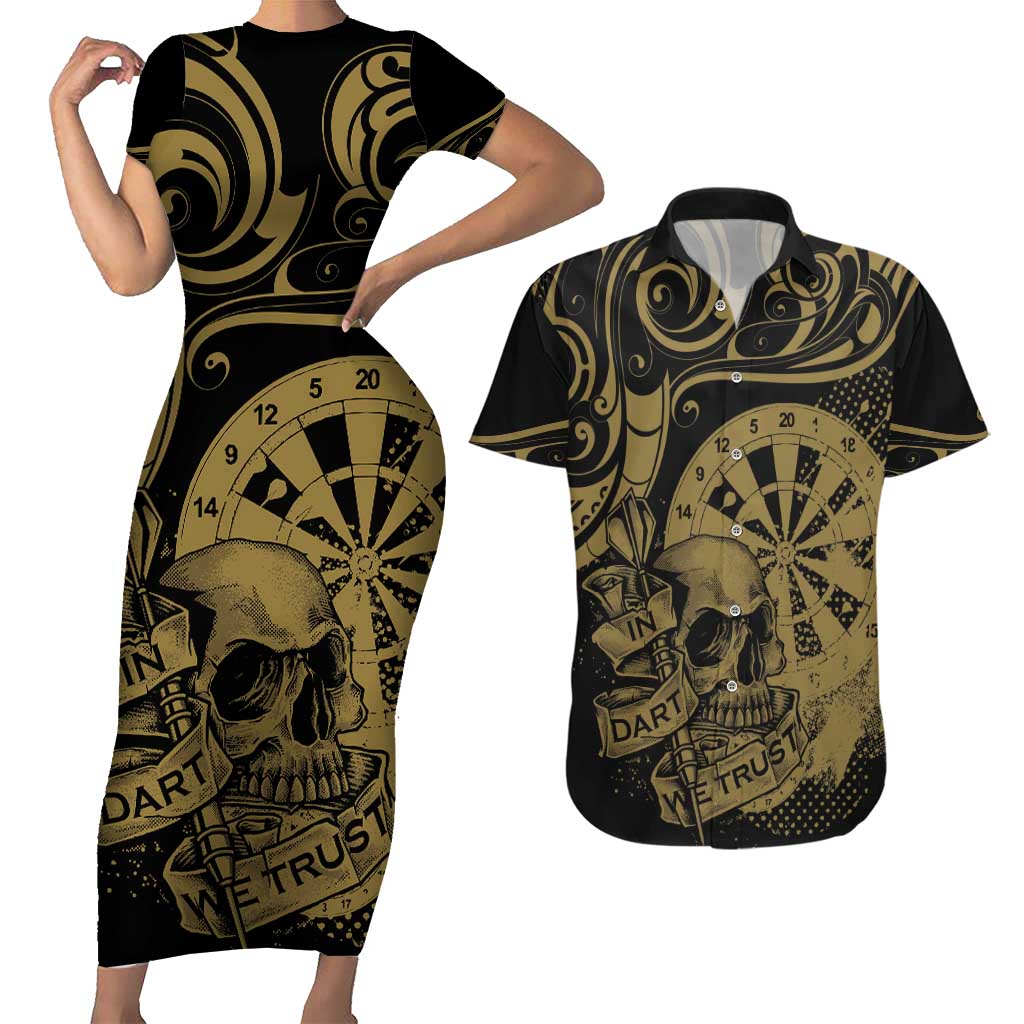 New Zealand Darts Couples Matching Short Sleeve Bodycon Dress and Hawaiian Shirt Skull In Dart We Trust Maori Pattern - Aussie Hoodie