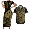 New Zealand Darts Couples Matching Short Sleeve Bodycon Dress and Hawaiian Shirt Skull In Dart We Trust Maori Pattern - Aussie Hoodie