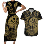 New Zealand Darts Couples Matching Short Sleeve Bodycon Dress and Hawaiian Shirt Skull In Dart We Trust Maori Pattern - Aussie Hoodie