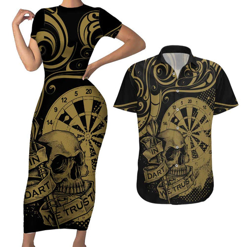 New Zealand Darts Couples Matching Short Sleeve Bodycon Dress and Hawaiian Shirt Skull In Dart We Trust Maori Pattern - Aussie Hoodie