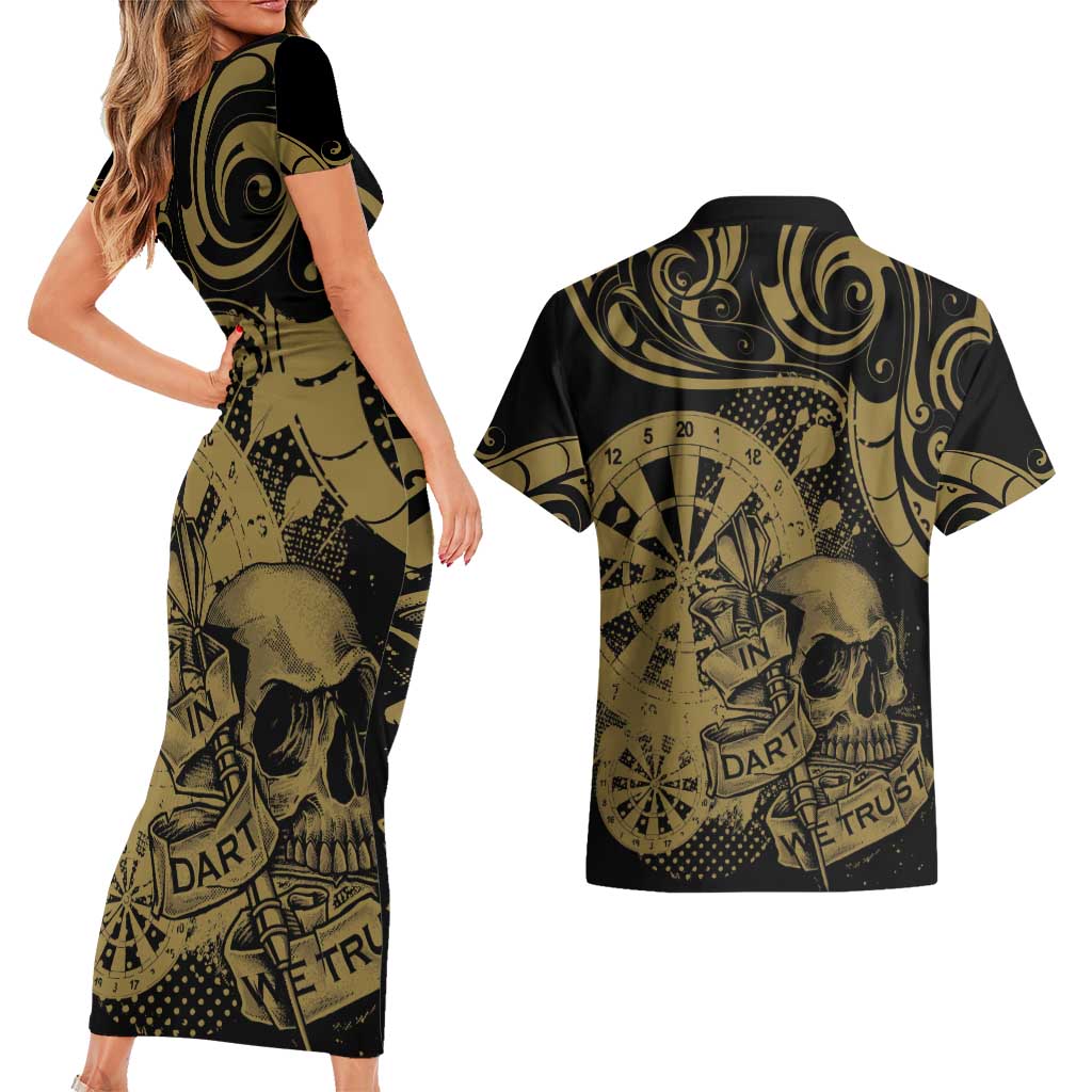 New Zealand Darts Couples Matching Short Sleeve Bodycon Dress and Hawaiian Shirt Skull In Dart We Trust Maori Pattern - Aussie Hoodie