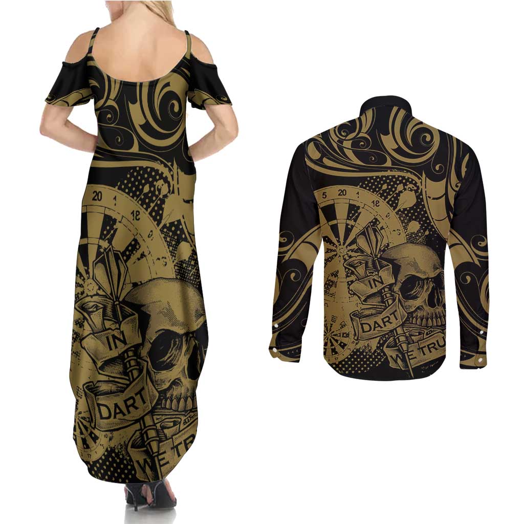 New Zealand Darts Couples Matching Summer Maxi Dress and Long Sleeve Button Shirt Skull In Dart We Trust Maori Pattern - Aussie Hoodie