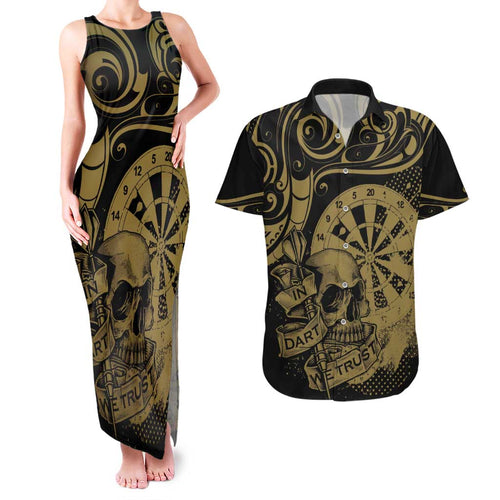 New Zealand Darts Couples Matching Tank Maxi Dress and Hawaiian Shirt Skull In Dart We Trust Maori Pattern - Aussie Hoodie