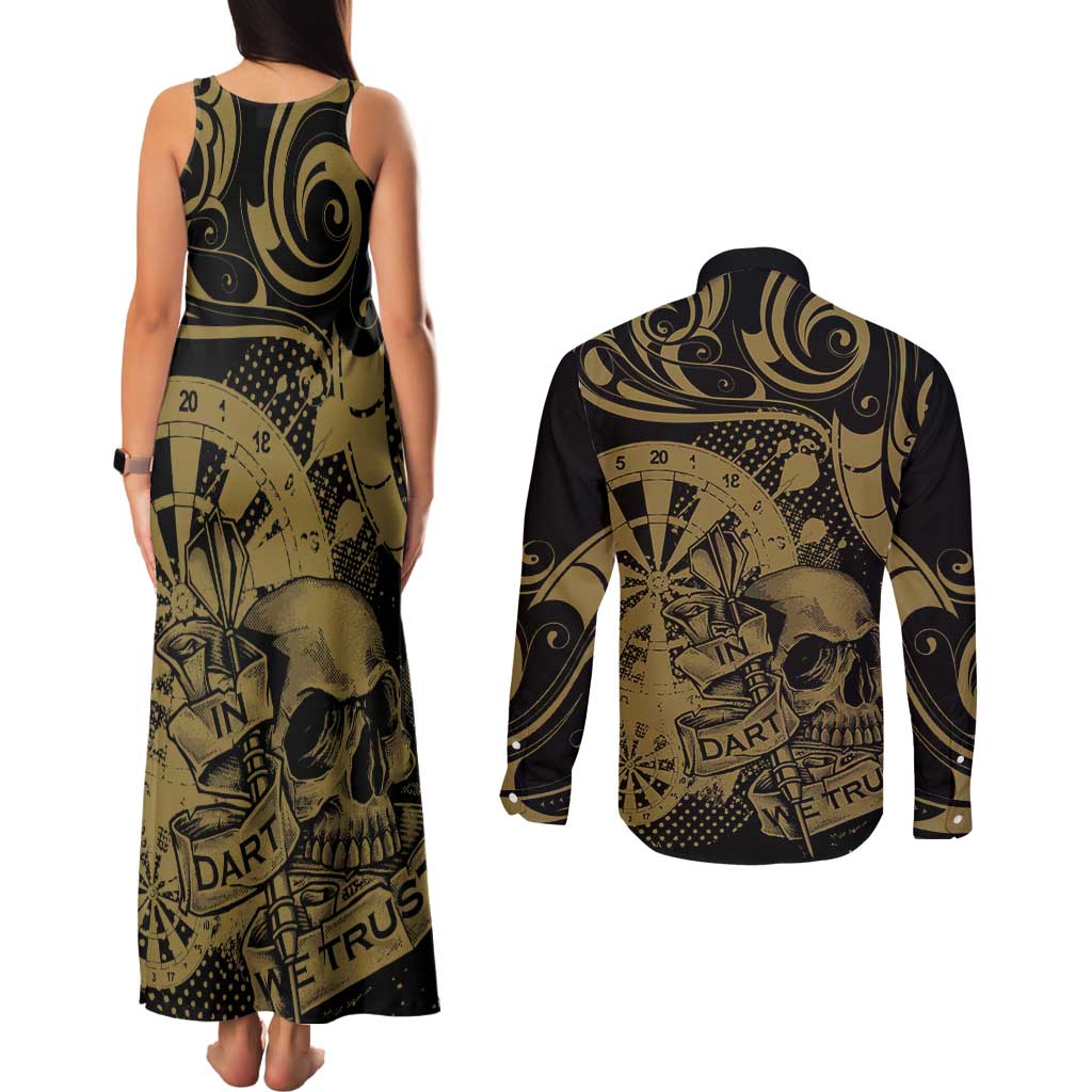New Zealand Darts Couples Matching Tank Maxi Dress and Long Sleeve Button Shirt Skull In Dart We Trust Maori Pattern - Aussie Hoodie