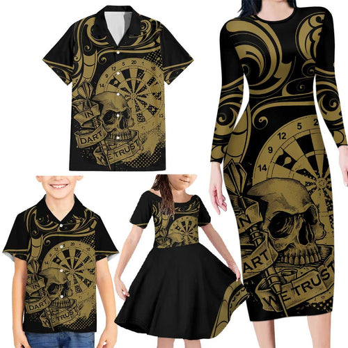 New Zealand Darts Family Matching Long Sleeve Bodycon Dress and Hawaiian Shirt Skull In Dart We Trust Maori Pattern - Aussie Hoodie