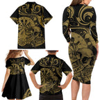 New Zealand Darts Family Matching Long Sleeve Bodycon Dress and Hawaiian Shirt Skull In Dart We Trust Maori Pattern - Aussie Hoodie