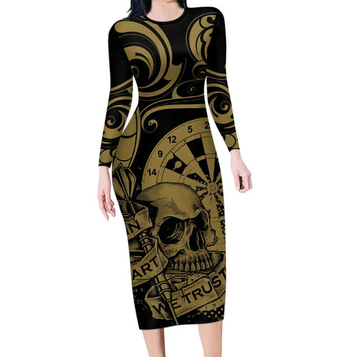 New Zealand Darts Family Matching Long Sleeve Bodycon Dress and Hawaiian Shirt Skull In Dart We Trust Maori Pattern - Aussie Hoodie
