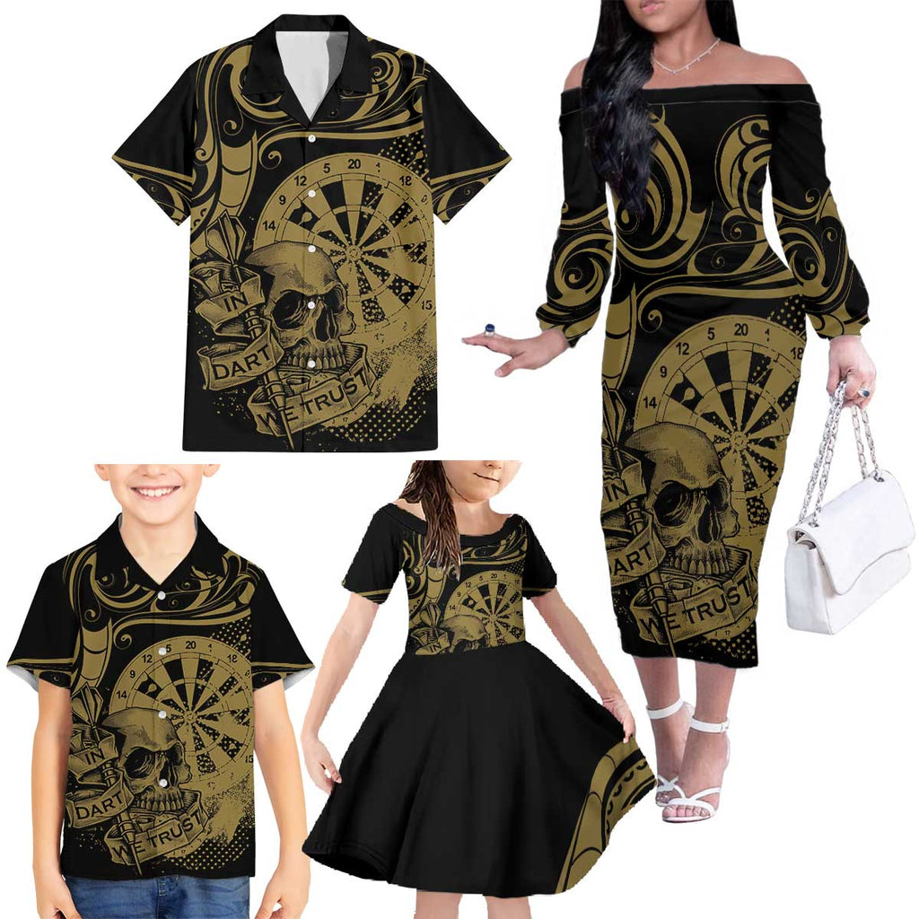 New Zealand Darts Family Matching Off The Shoulder Long Sleeve Dress and Hawaiian Shirt Skull In Dart We Trust Maori Pattern - Aussie Hoodie
