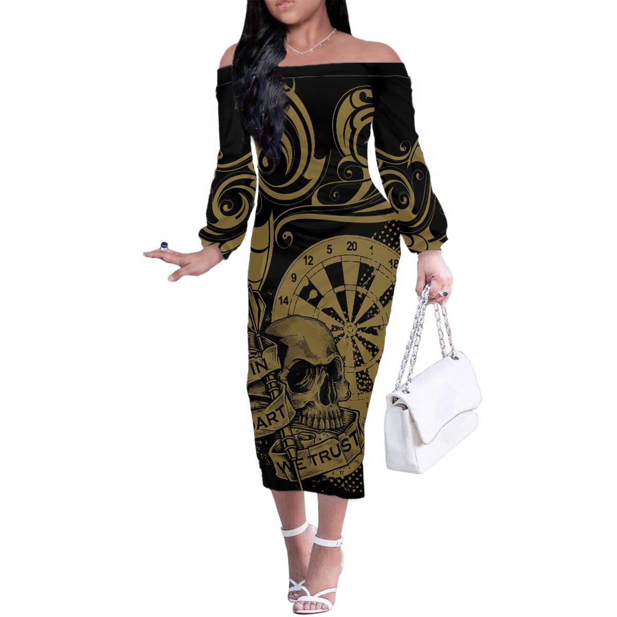 New Zealand Darts Family Matching Off The Shoulder Long Sleeve Dress and Hawaiian Shirt Skull In Dart We Trust Maori Pattern - Aussie Hoodie