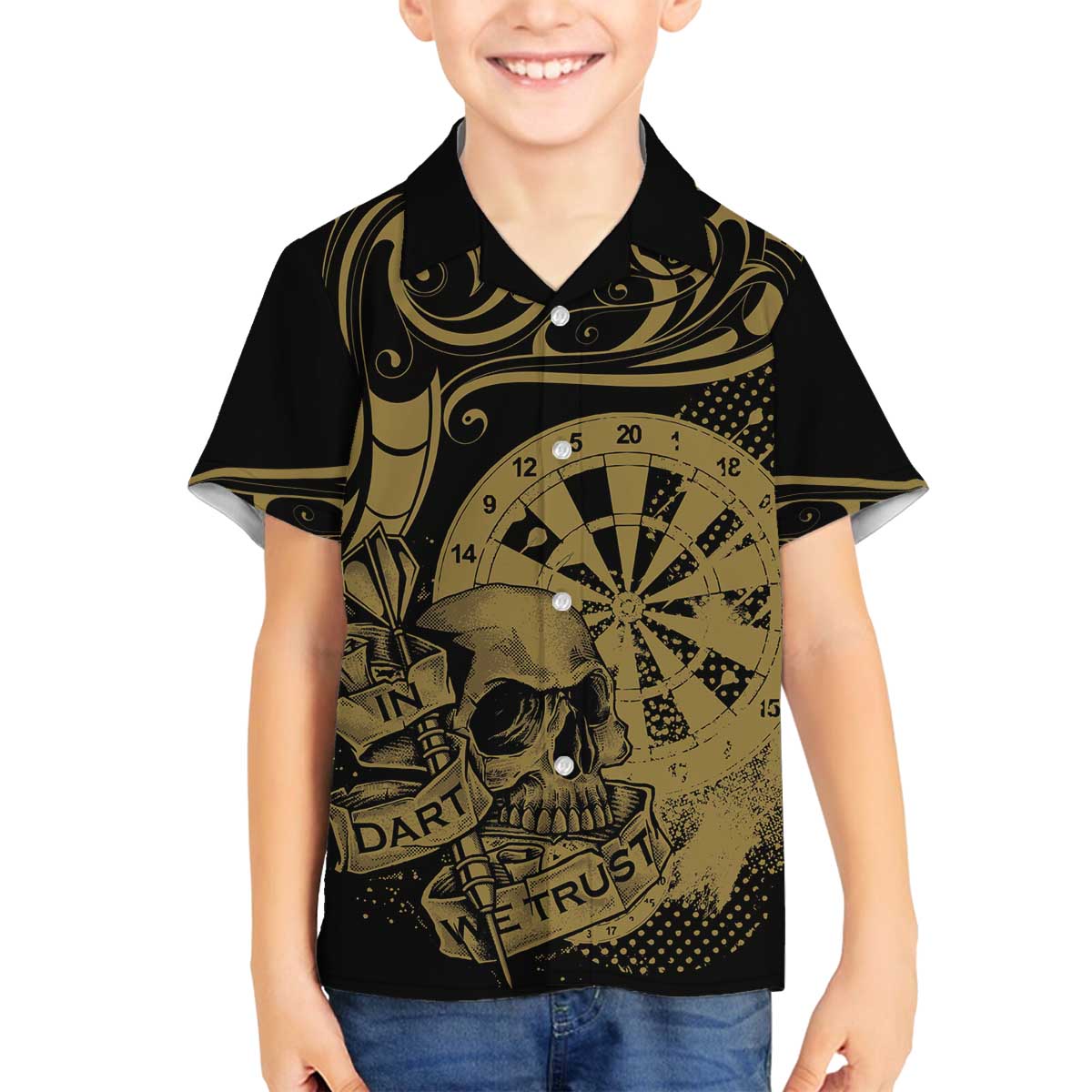 New Zealand Darts Family Matching Off The Shoulder Long Sleeve Dress and Hawaiian Shirt Skull In Dart We Trust Maori Pattern - Aussie Hoodie