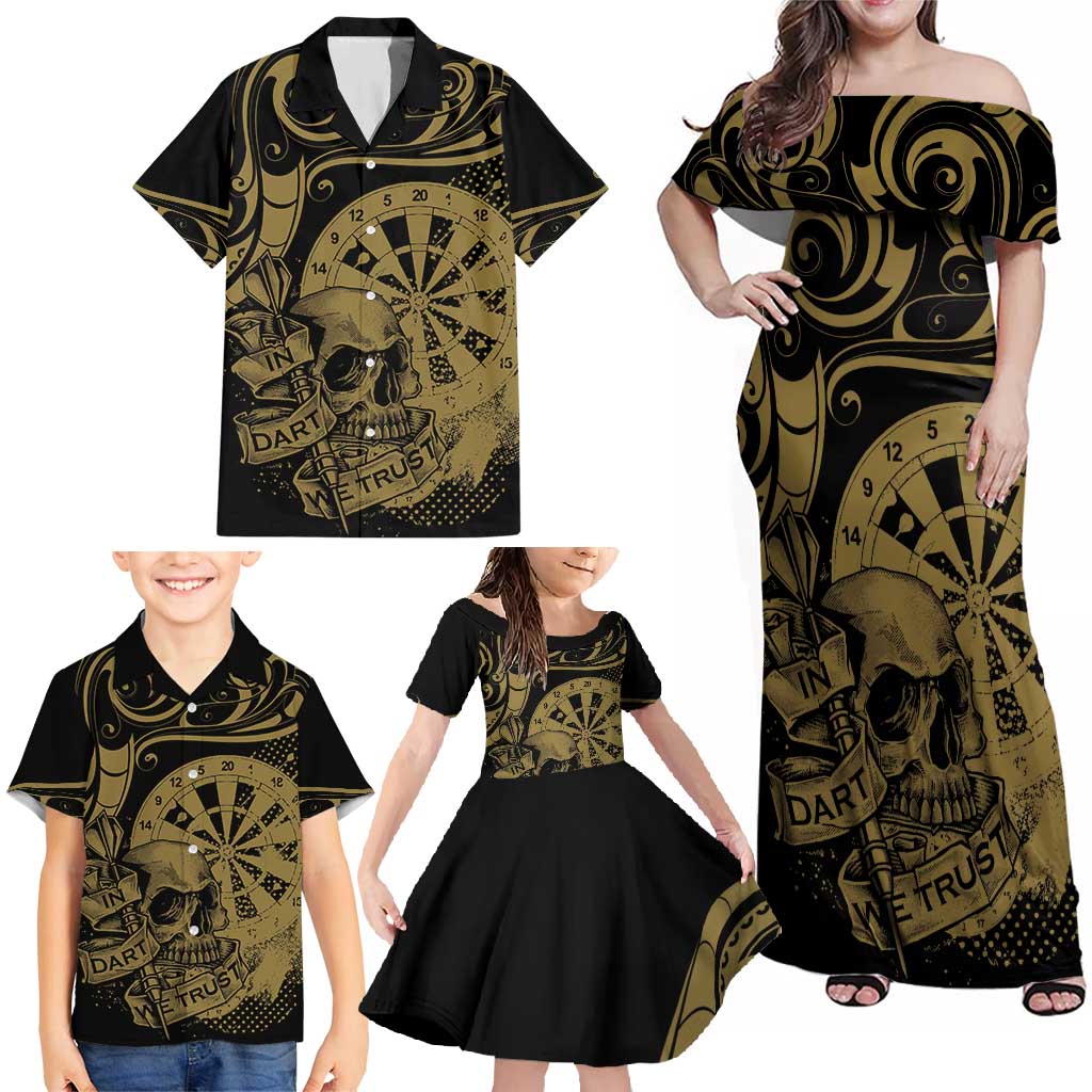 New Zealand Darts Family Matching Off Shoulder Maxi Dress and Hawaiian Shirt Skull In Dart We Trust Maori Pattern - Aussie Hoodie