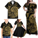 New Zealand Darts Family Matching Off Shoulder Maxi Dress and Hawaiian Shirt Skull In Dart We Trust Maori Pattern - Aussie Hoodie